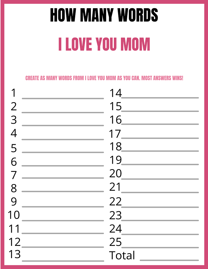 Mothers Day How Many Words